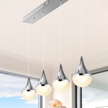 Elyse Teardrop Modern Mid-Century Iron/Acrylic Integrated Linear LED Pendant - JONATHAN Y